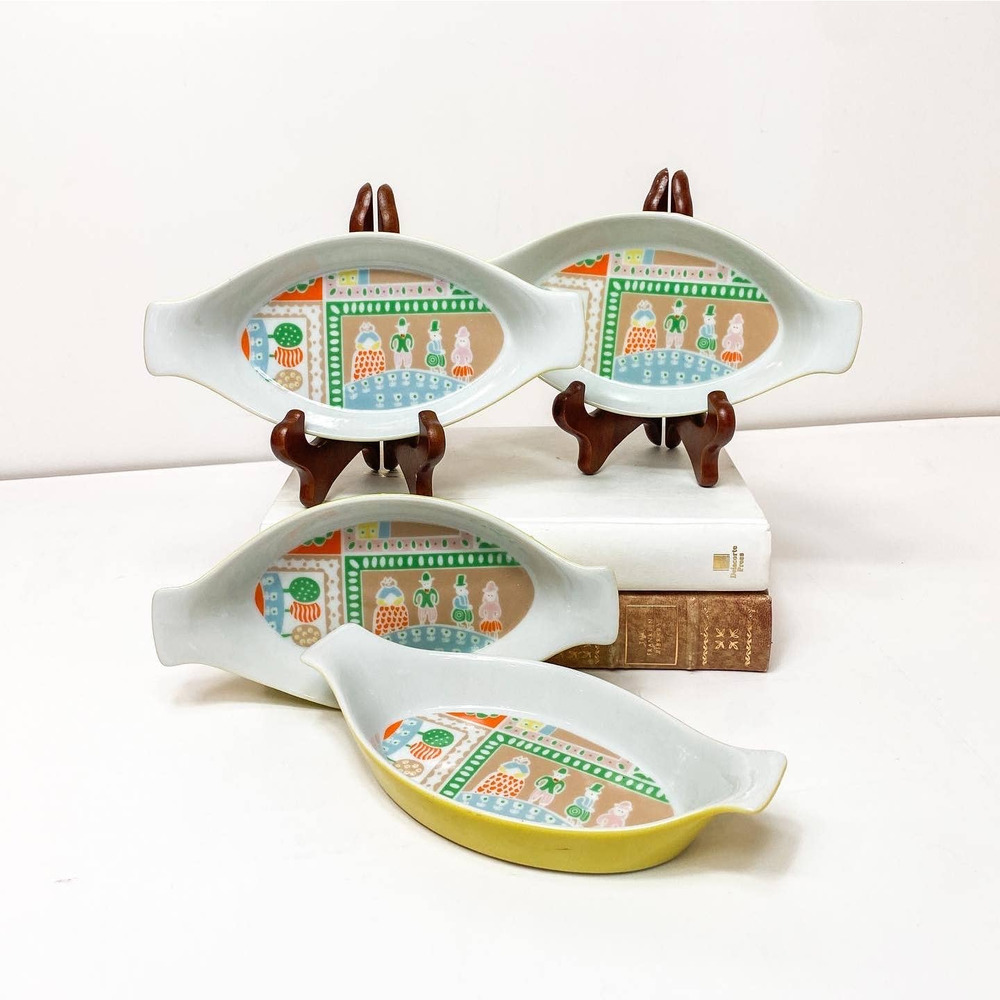 60's Shafford The Little Farm Au Gratin Oven-to-Table Dishes. Set of4.